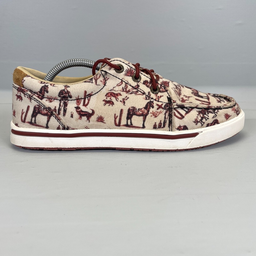 Twisted X Kids Western Shoes Youth Size 5.5M Beige Canvas Horse Wild West Cowboy